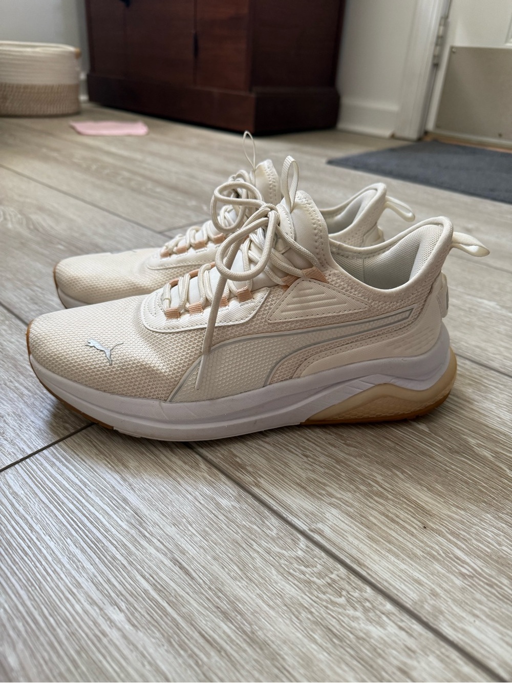 Puma Women's Cream Mesh Athletic Sneakers with Gum Sole